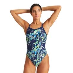 Arena Maillot De Bain Femme Earth Texture Navy Soft Green Multi Challenge Back