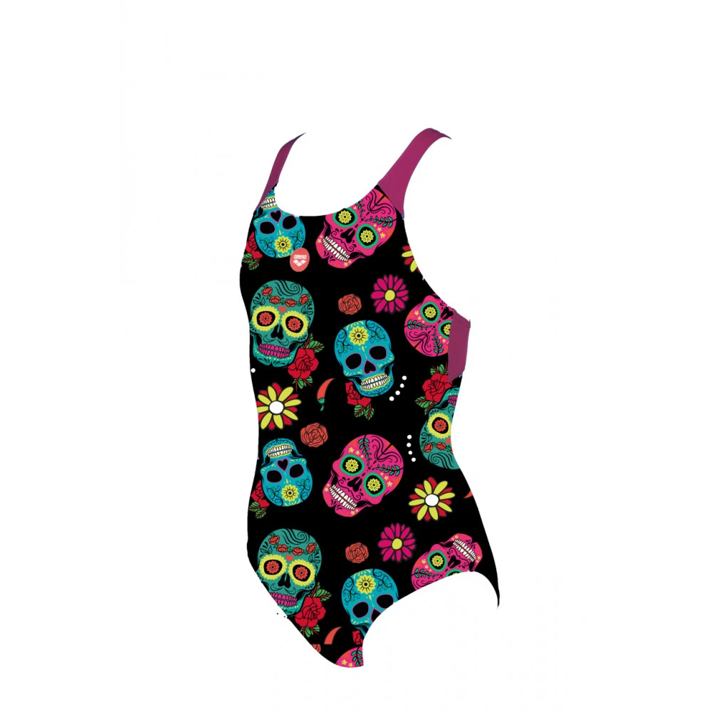 Arena Maillot Fille Crazy Skulls Carnival Freak Rose Black Multi – Image 4
