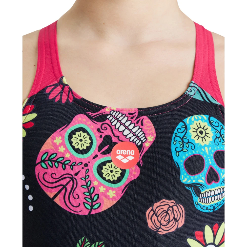 Arena Maillot Fille Crazy Skulls Carnival Freak Rose Black Multi – Image 6